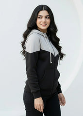 Wearium Grey Edge Oversized ZipUp Women - Premium Cotton Fleece (Size: 2XL)