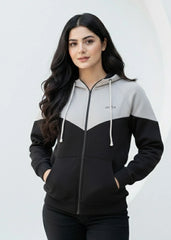 Wearium Grey Edge Oversized ZipUp Women - Premium Cotton Fleece (Size: 2XL)