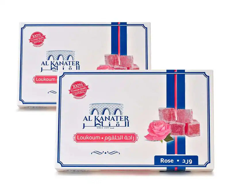 Al Kanater, Raha Mastic, (Loukoum), Turkish Delight, 2 x 500gr, Gummy Candy Dessert, Sweet Gourmet Assortment, Natural Flavor, can be Served with Biscuits Free of Pathogens Microorganisms.