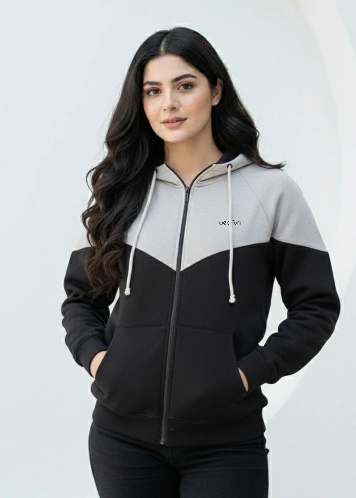 Wearium Grey Edge Oversized ZipUp Women - Premium Cotton Fleece (Size: 2XL)