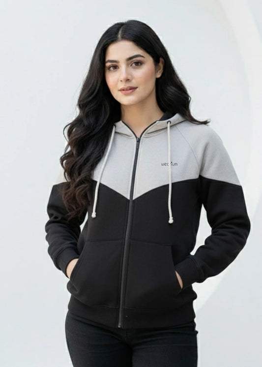 Wearium Grey Edge Oversized ZipUp Women - Premium Cotton Fleece (Size: 2XL)