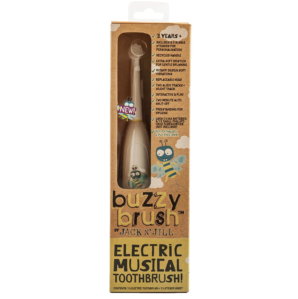Jack N' Jill Kids Buzzy Brush Electric Musical Toothbrush, Small Rotating Brush Head with Easy Grip Handle, Vibrating & Musical Brush with a 3 Mode LED Light, Suitable from 3 Years+