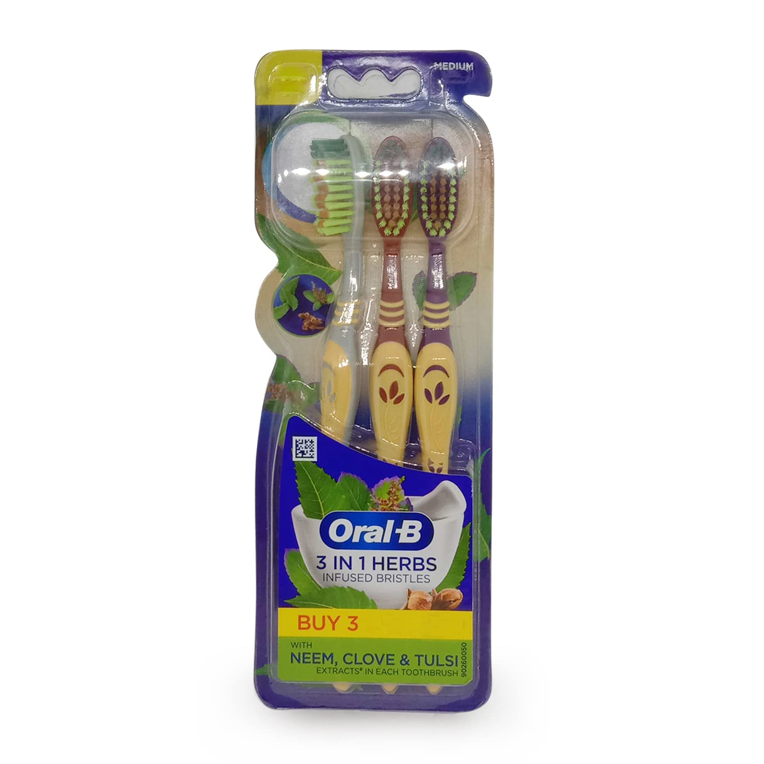 Oral-B 3 in 1 Herb Infused Bristles Toothbrush - Pack of 3 (Medium)