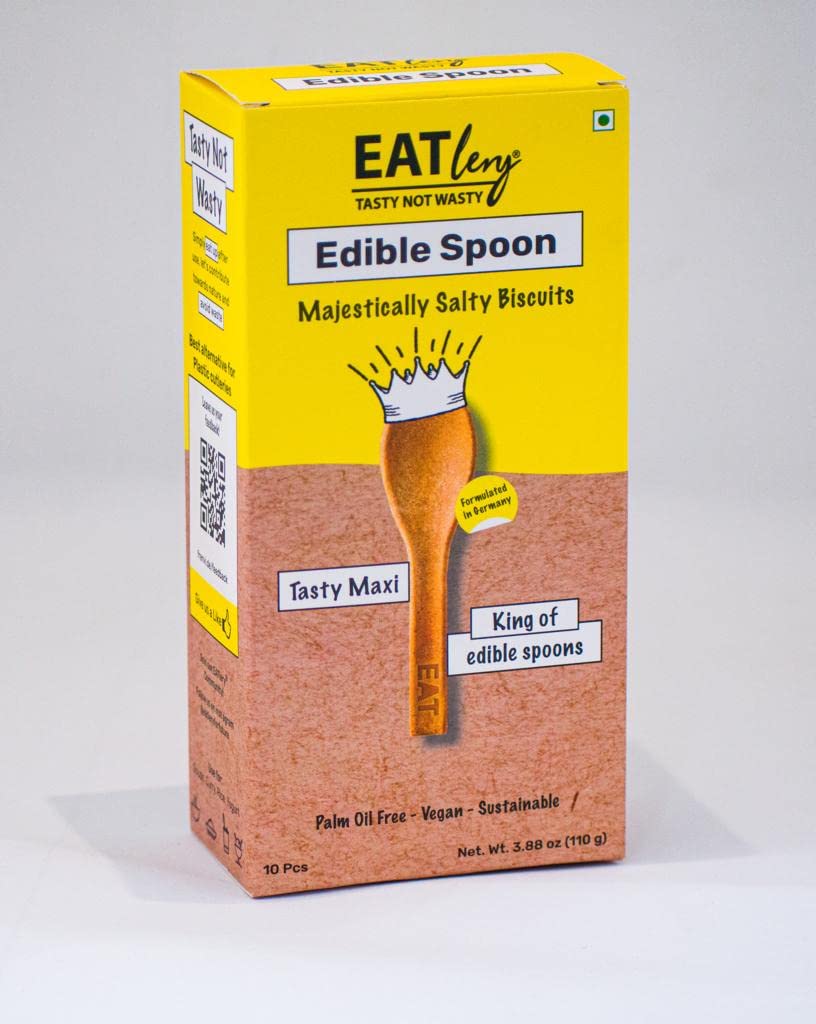 Palm Oil Free Edible Spoon – Tasty Maxi (Savoury)| Eat Like a Cookie, Biscuit| Vegan Beverage, Coffee, Tea |Nut Free -10 Pcs Pack…