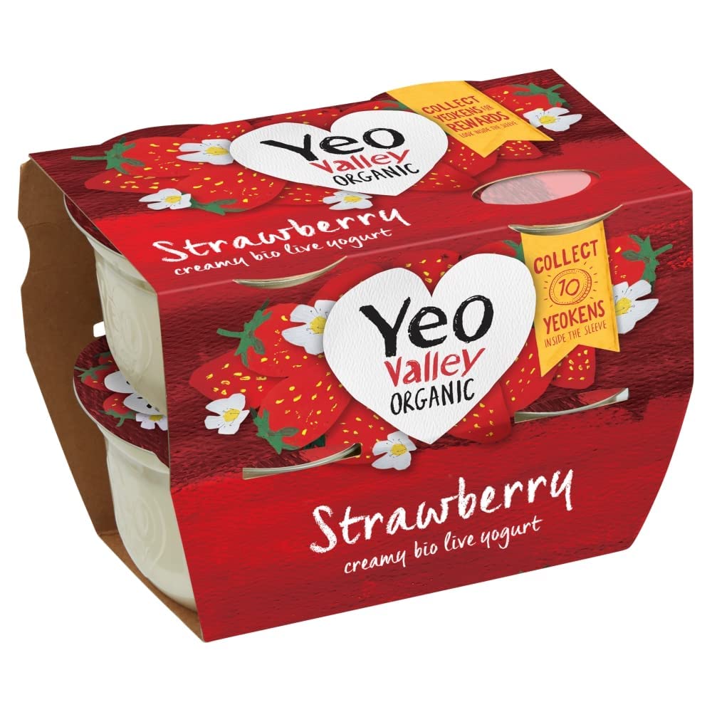 Yeo Valley Organic Strawberry Yogurts, 4 x 110g