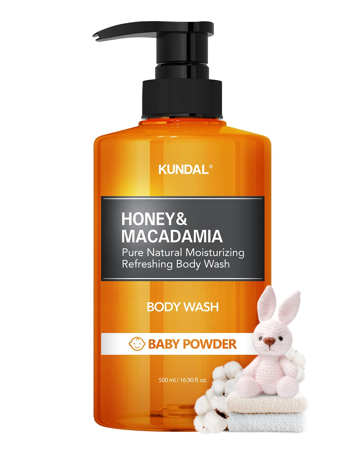 Kundal Honey & Macadamia Pure Natural Moisturizing Refreshing Body Wash Baby Powder, 500ml