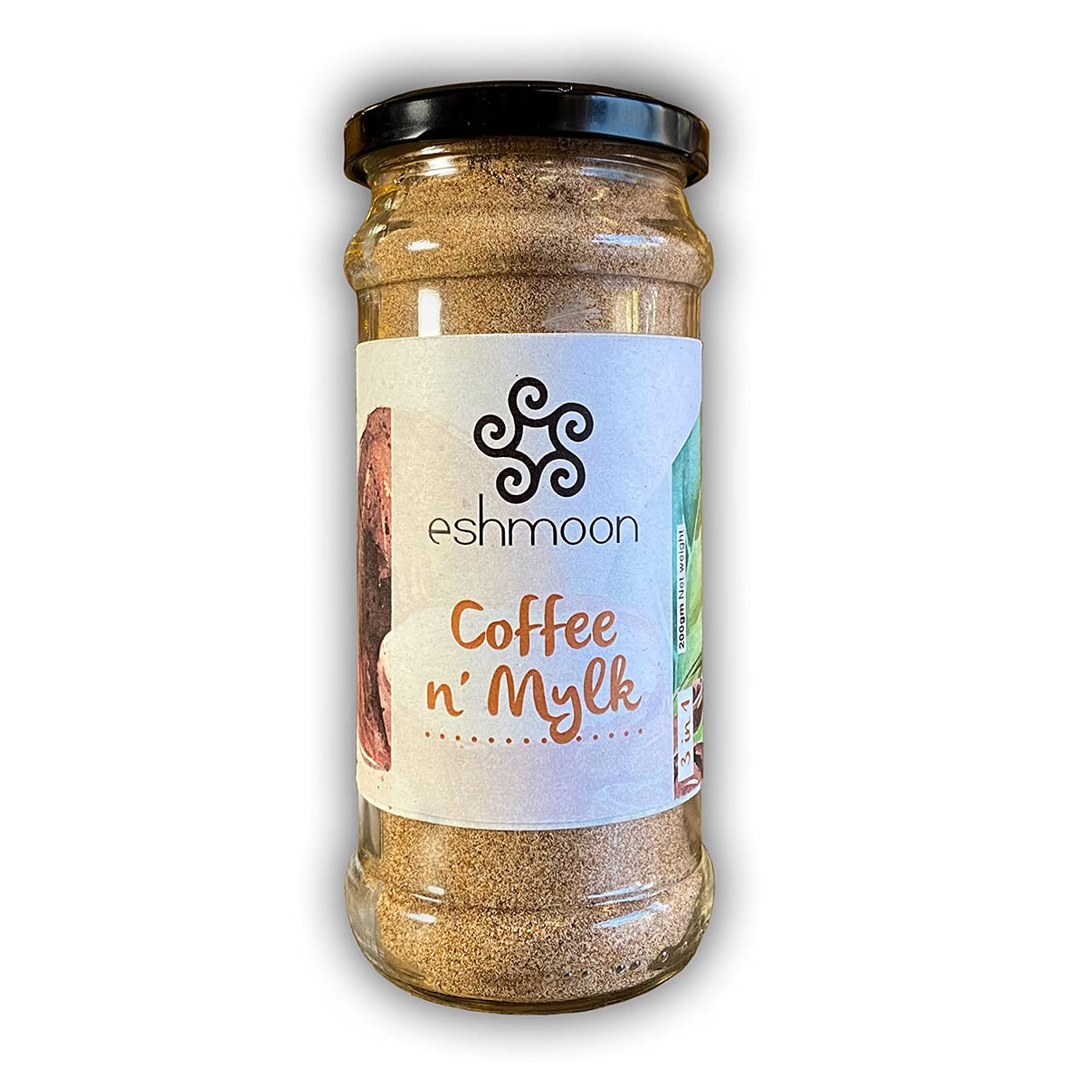 Eshmoon, Coffee N’Mylk 3 in 1, 200gr, Instant Cofee, Gluten Free, Sugar Free, Vegan, No Palm Oil, Instant Powdered Drink Made From Instant Coffee, Coconut Milk & Grape Sugar.