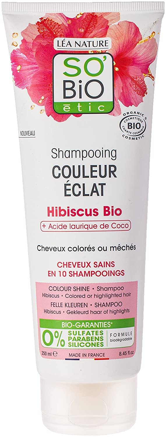 SOBIO So Bio Etic Colour Organic Shine Hibiscus Shampoo, 250ml | Sulphate-free | Silicon free | For color-treated hair.