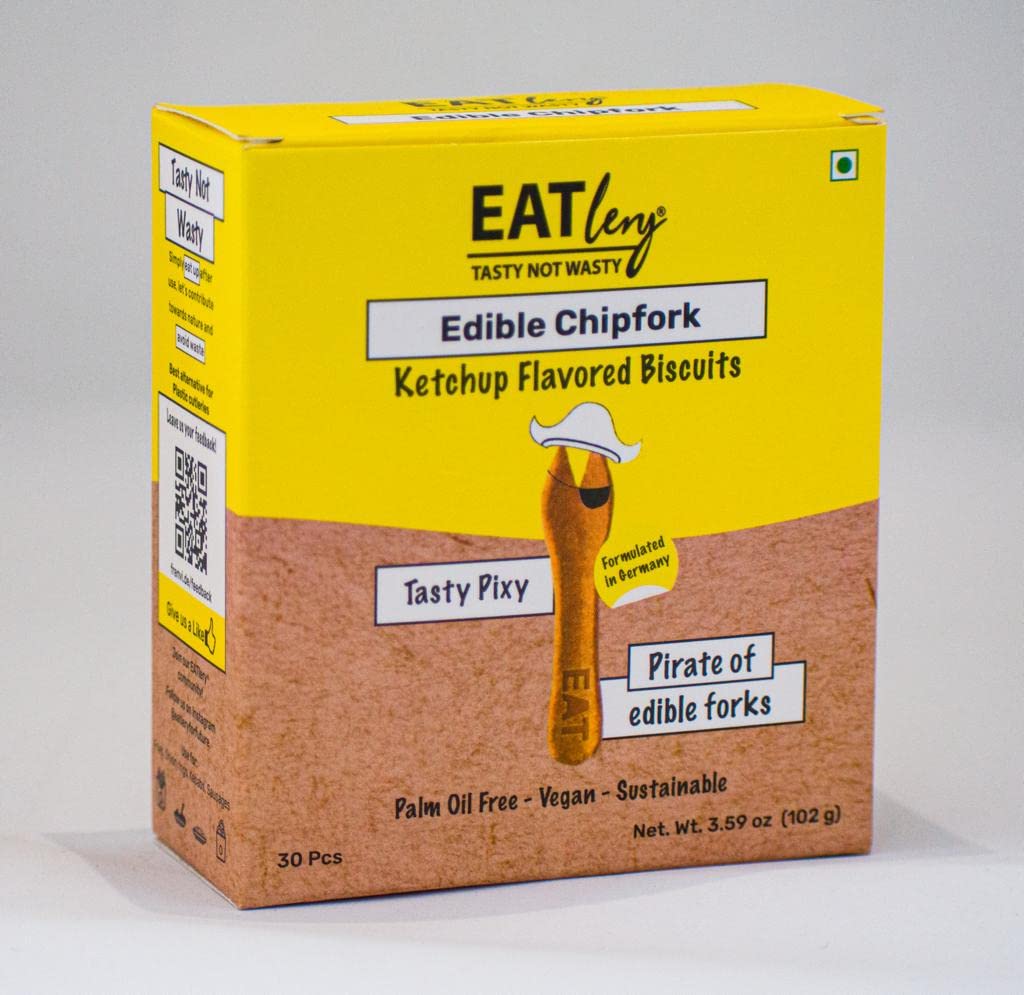 Palm Oil Free Edible Fork - Tasty Pixy (Chipfork) | Ketchup Flavored Fork |Eat like a Biscuit | Vegan Beverage, Coffee, Tea | Pirate of Edible Forks