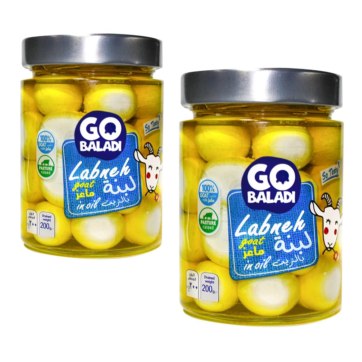 Go Baladi Gluten-Free Labneh Organic Grass-Fed Goat Balls in Extra Virgin Fresh Cheese Olive Oil, 300gr