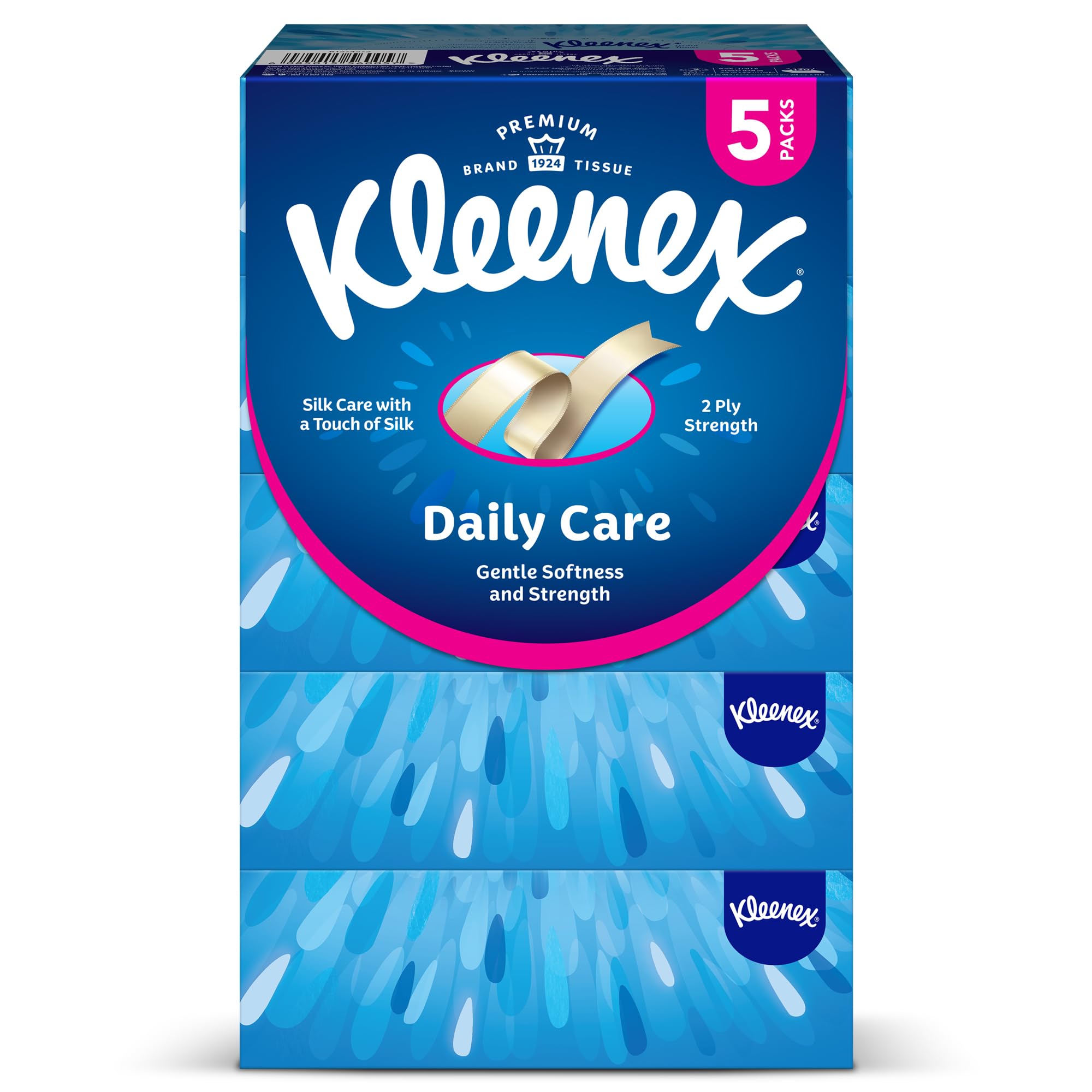 Kleenex Daily Care Facial Tissue, Pack Of 5 Boxes, 130 Sheets X 2 Ply