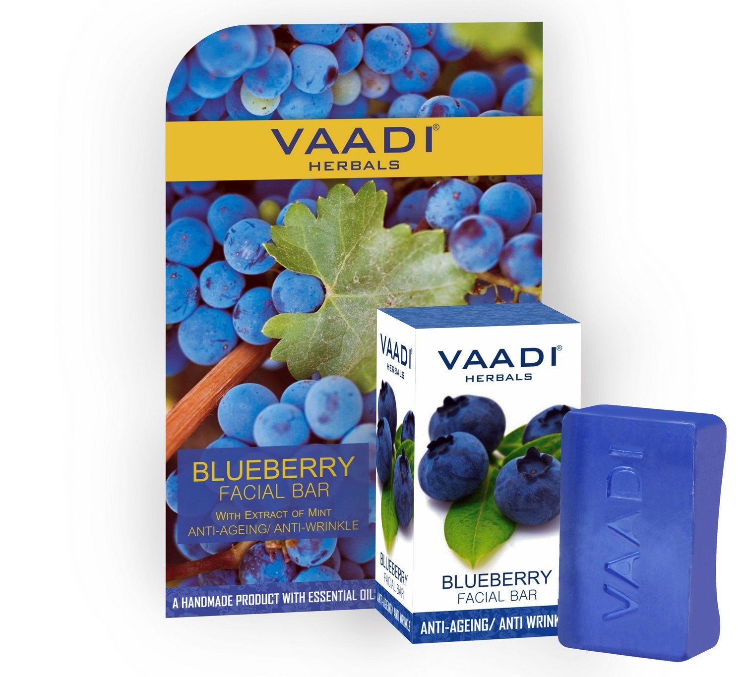 Vaadi Herbals Organic Blueberry Facial Bar with Mint Extract & Olive Oil - Prevents Wrinkles - 25 gms