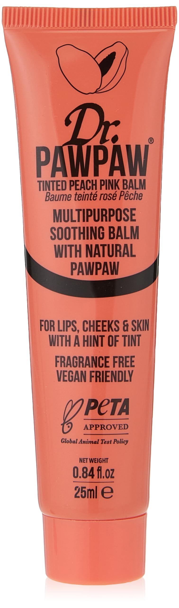 Dr. PAWPAW ORIGINAL BALM Dr. PAWPAW Tinted Peach Pink Balm - Multi-Purpose Balm, Lip Skin Highlighter, Smooth Skin, Cracked Lips, Vegan Beauty, Ethical 25ml