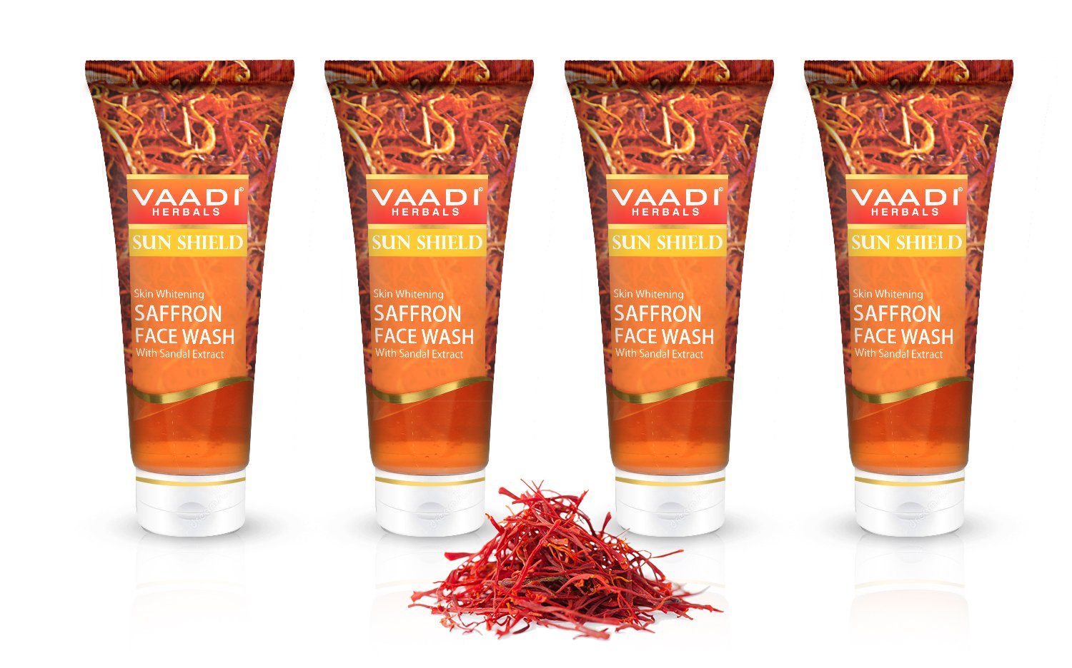 Vaadi Herbals Skin Whitening Saffron With Sandal Extract Face Wash All Natural Reduces Pigmentation And Tanning Protects Skin From Sun?S Harmful Uv Rays Each 60 Ml Value Pack Of 4 240 Ml 8.11 Ounces