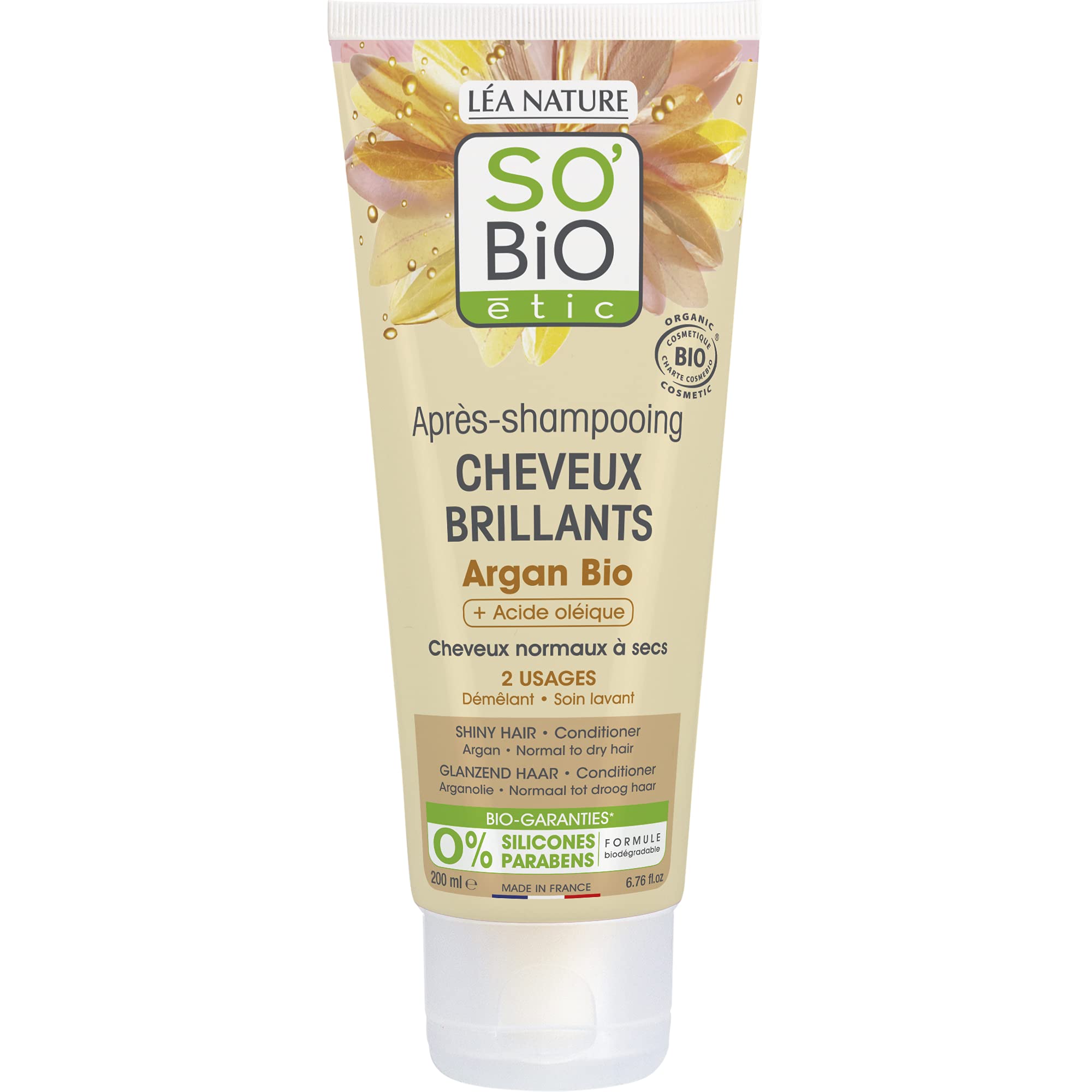 SOBIO So Bio Etic Organic Argan Conditioner For Shiny Hair,200ml | parabens free | Silicone free | For normal to dry hair types.