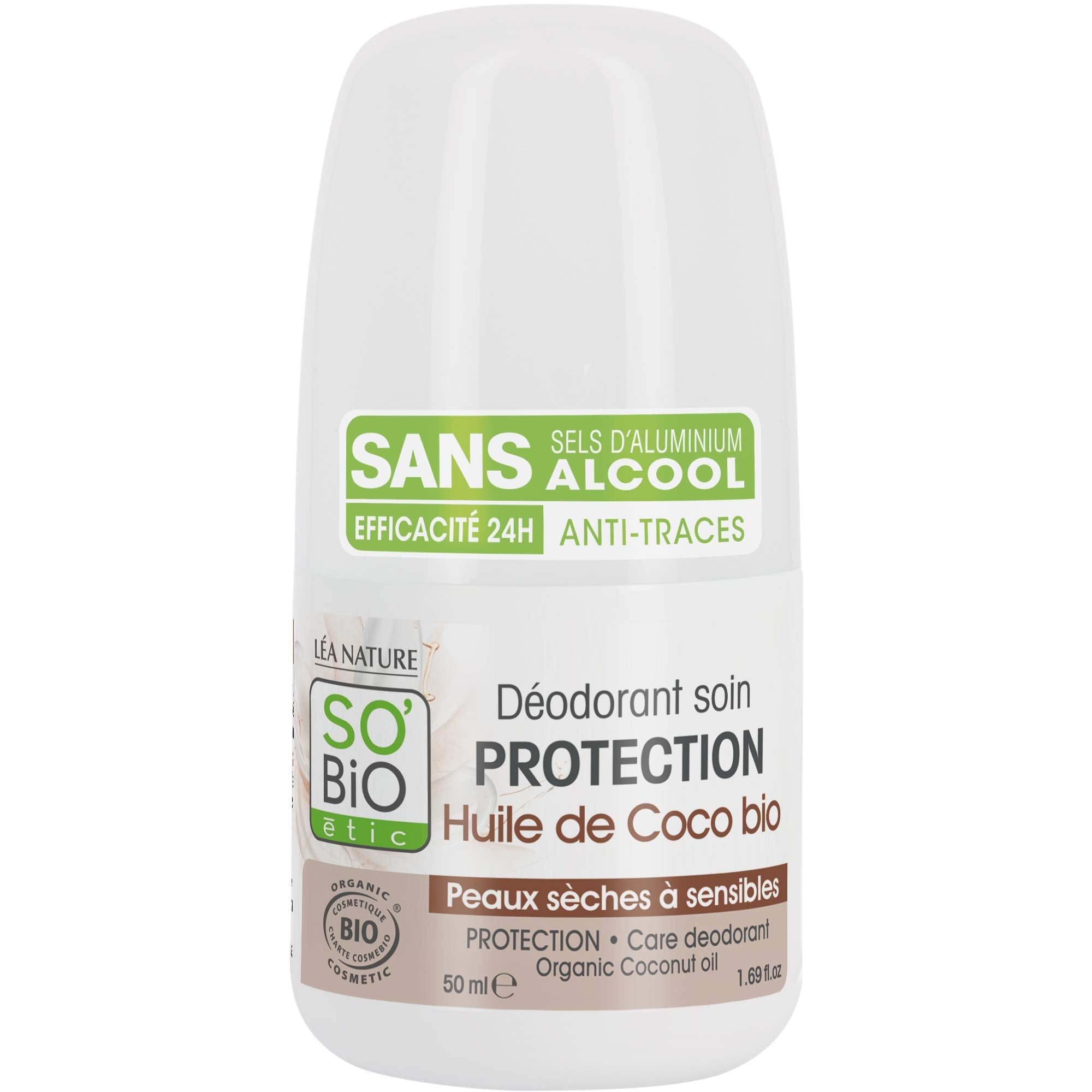 Sobio Organic Deodorant Roll On For Unisex, Organic Coconut, 50 ml
