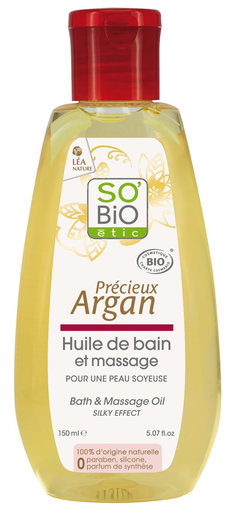 SO'BiO étic Cosmebio Précieux Argan Bath and Massage Oil, 150 ml | deep nourishing | paraben free |silicone free | suitable for all skin types