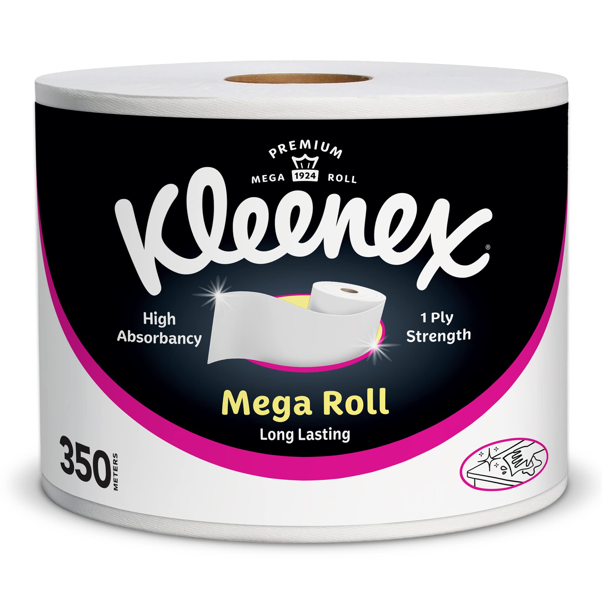 Kleenex Kitchen Paper Towel, Mega Roll Tissue, 1 Roll x 350 Meters, High Absorbency for Multi Purpose
