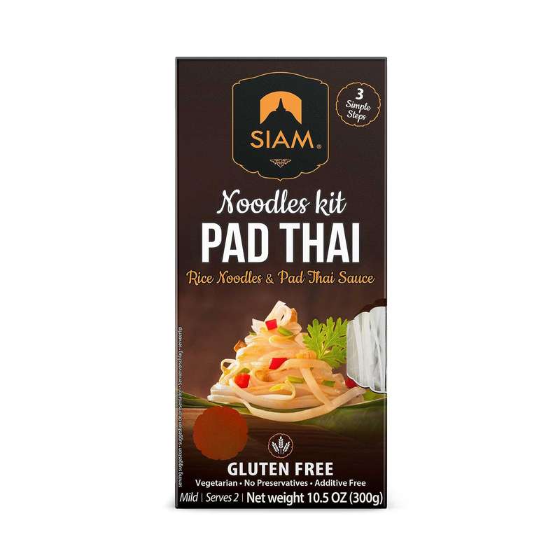 DE SIAM Pad Thai Rice Noodles & Pad Thai Sauce Cooking Kit 300 gm; Thai Food; Gluten Free; stir-fried noodle dish; Pad Thai Sauce