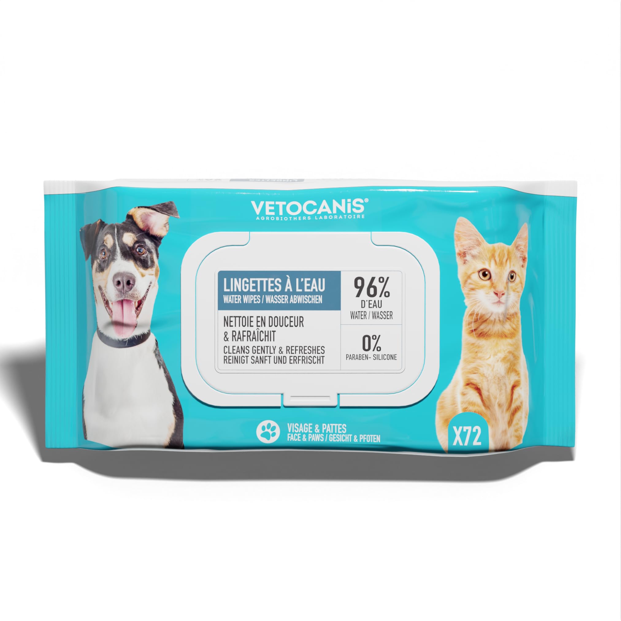 Aimé Vétocanis Biodegradable Cleansing Wipes for Eyes, Ears, Legs, Large Format 72 Wipes, Dog and Cat