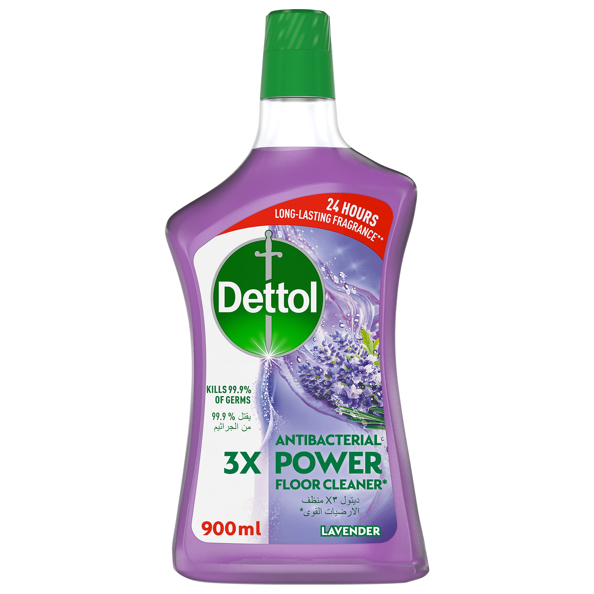 Dettol Antibacterial Power Floor Cleaner (Kills 99.9% of Germs), Lavender Fragrance, Can Be Paired with Vacuum Cleaner for Cleaner and Shinier Floors, 900 ml