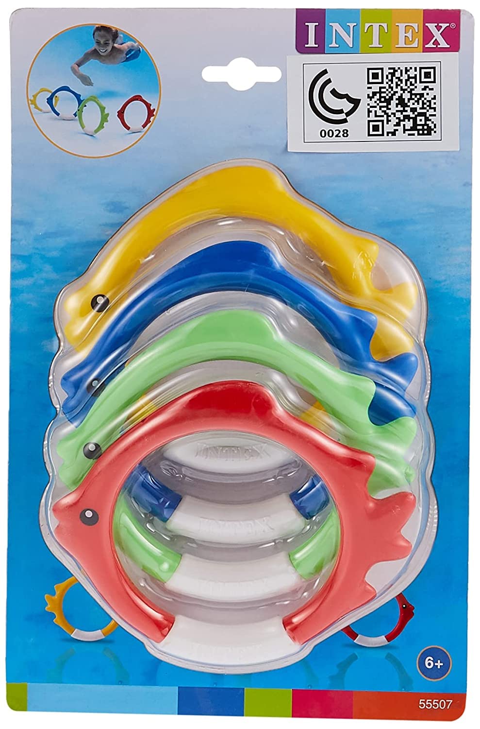Intex 55507 Diving Swimming Pool Kids Toy Play Underwater Fish Rings 4-PC