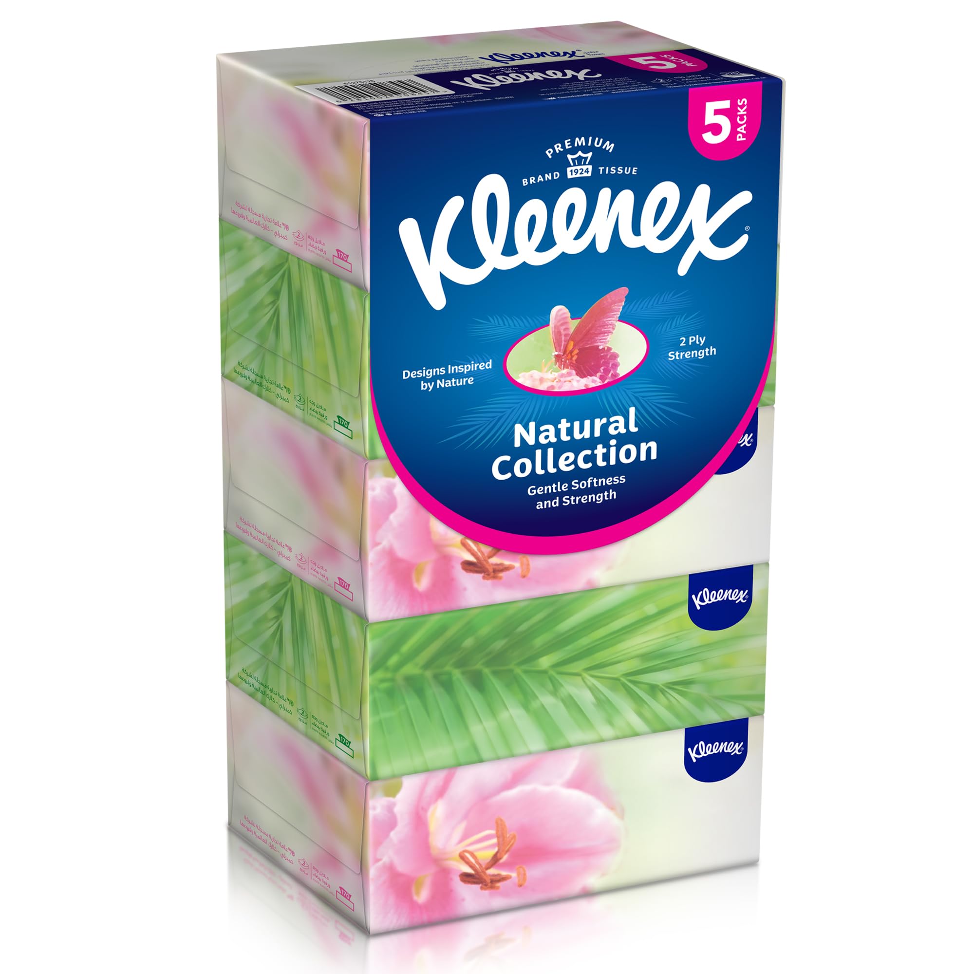 Kleenex Natural Collections Facial Tissue - Pack of 5 Boxes, 170 Sheets x 2 Ply