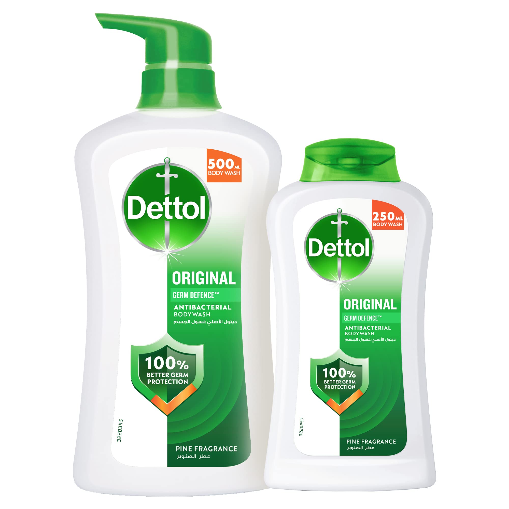Dettol Original Showergel & Bodywash, Pine Fragrance for Effective Germ Protection & Personal Hygiene, 250ml and 500ml (Pack of 2)