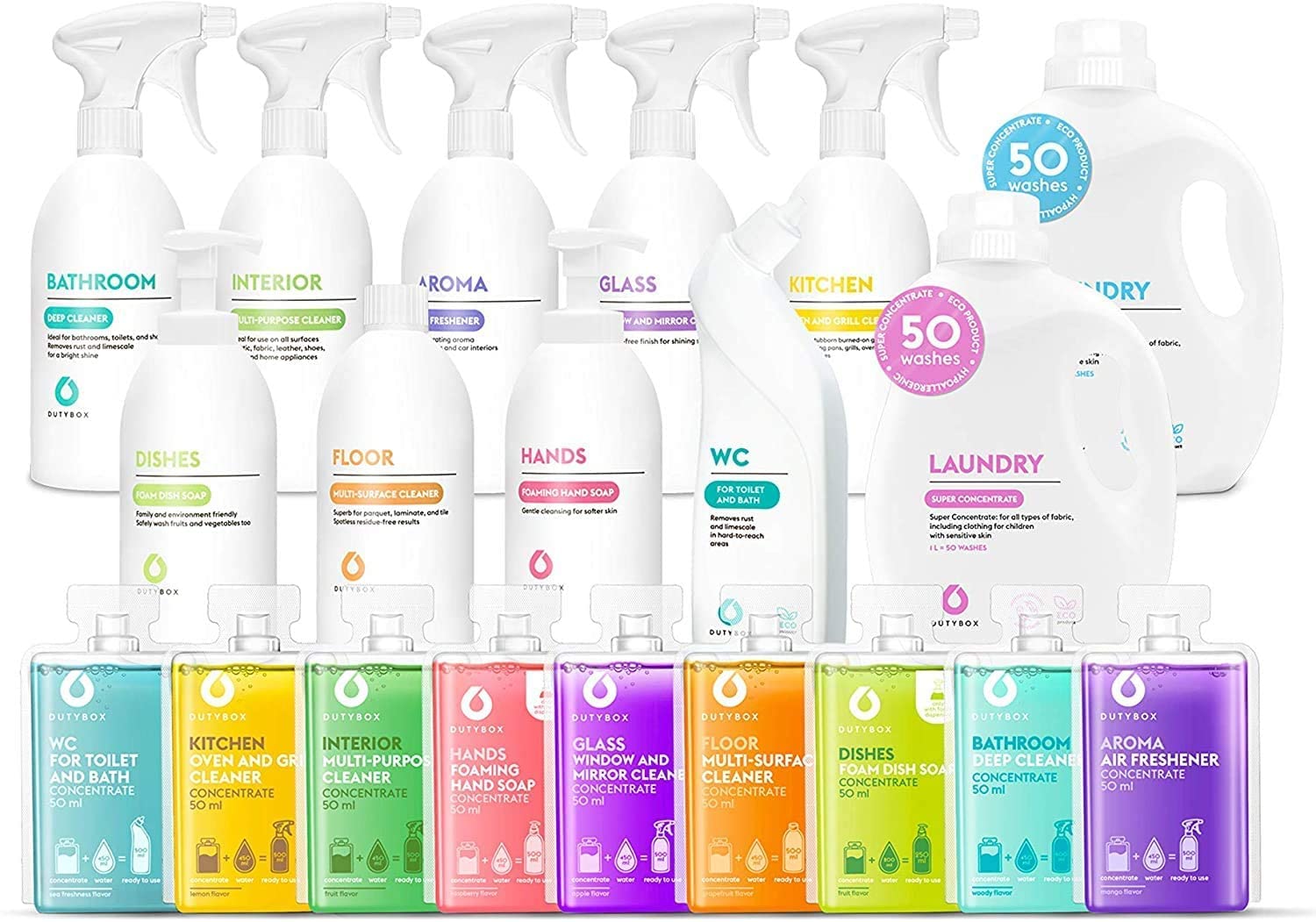 DUTYBOX Eco-Friendly Starter Set Complete 6 Months Home Cleaning & Care Supplies (11 Products)