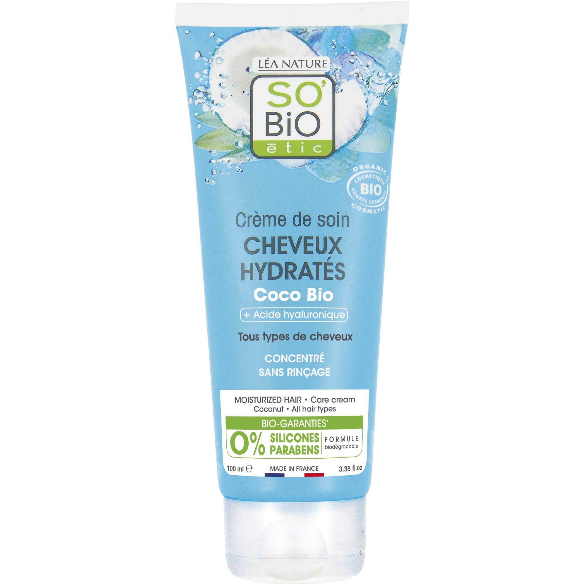 SOBIO So Bio Etic Organic Coconut & Hyaluronic Acid Hair Care Cream, 100ml | Non-greasy | Nourishing |All hair types.