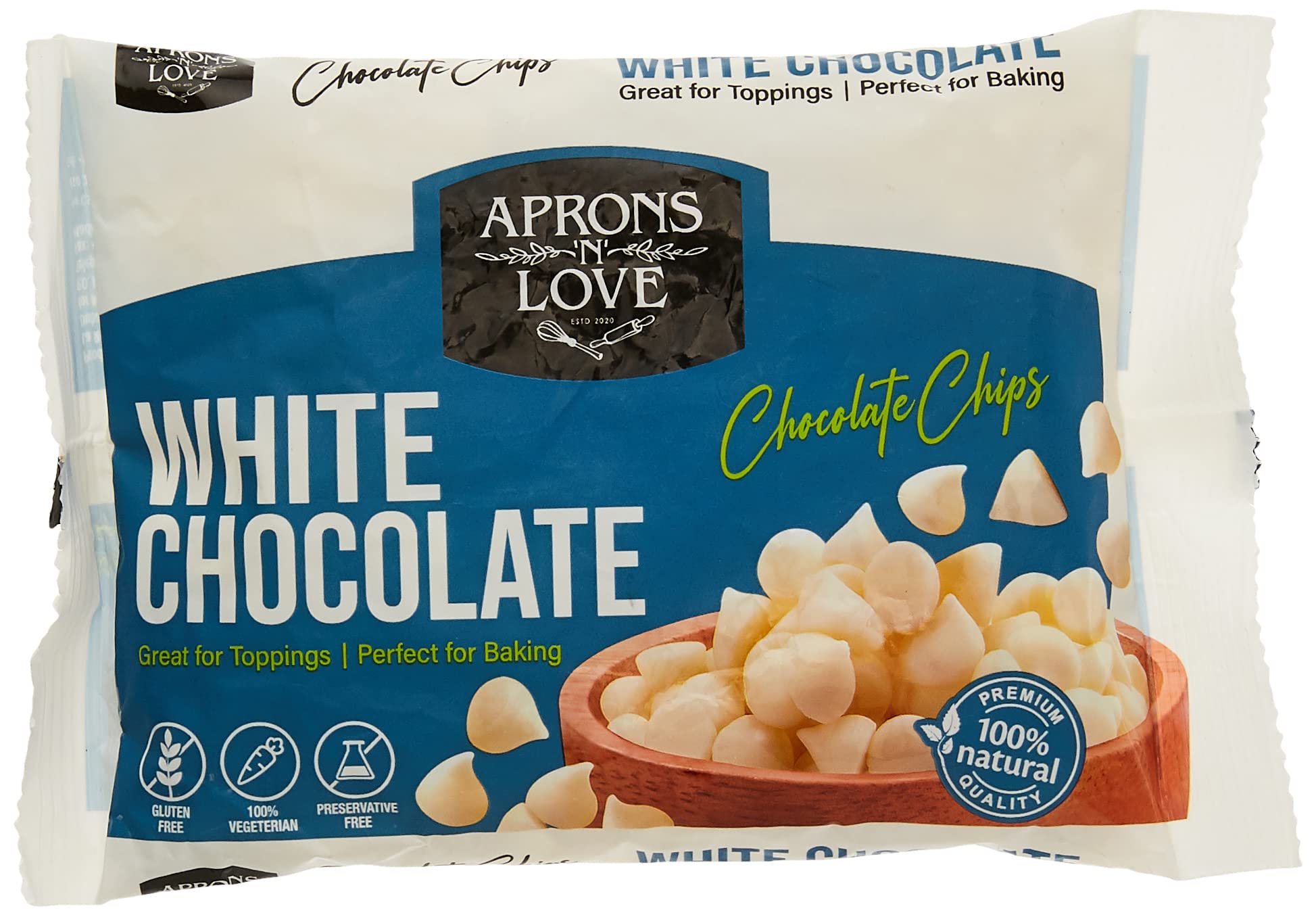 Aprons 'N' Love White Chocolate Chips Tasty And Healthy Chocolate Chip Guest Serving Delicious Snacks Perfect For Backing And Toppings Brown, 200Gm