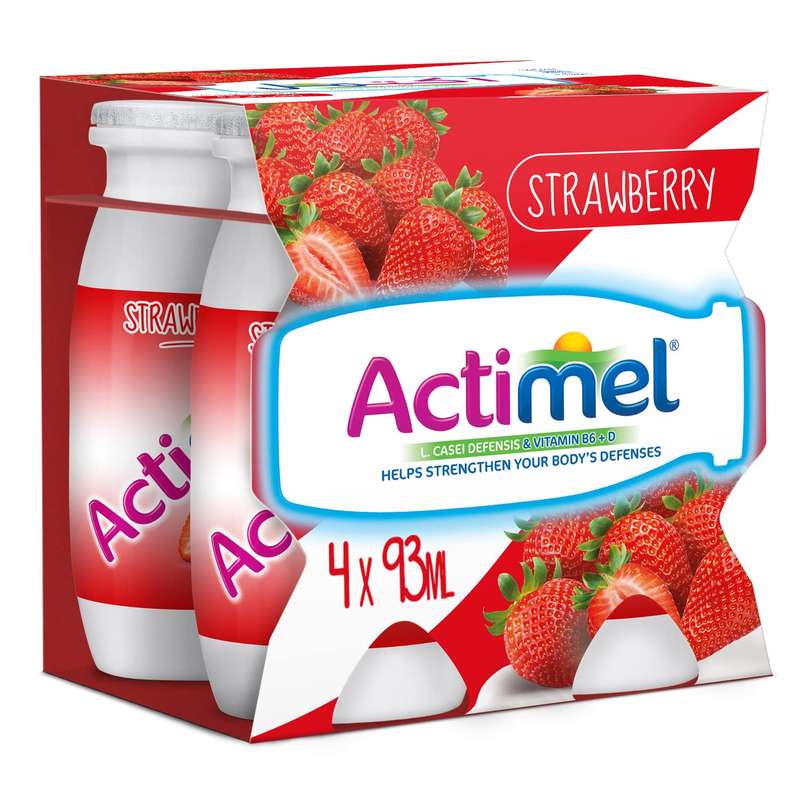 Actimel Strawberry Flavored Low Fat Dairy Drink 4 x 93ml