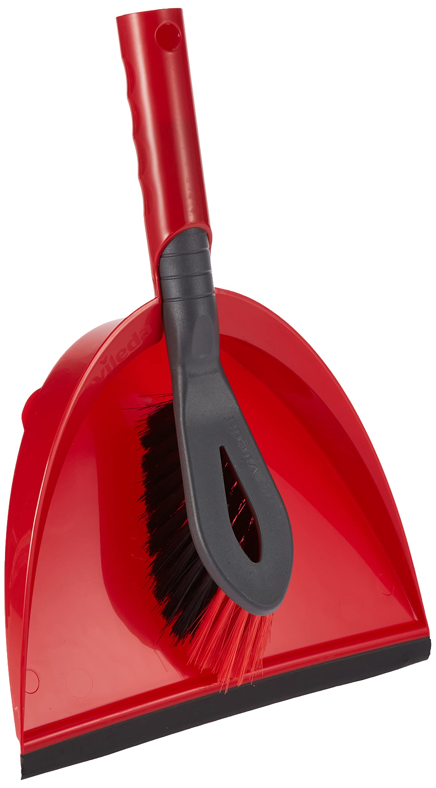 Vileda 2x1 Short Handle Dustpan Standard – Dustpan And Brush, Ultra-Thin Black Fibers, Red Fibers, Ergonomic, Versatile, - Red & Black (25 x 5 x 35 cm)