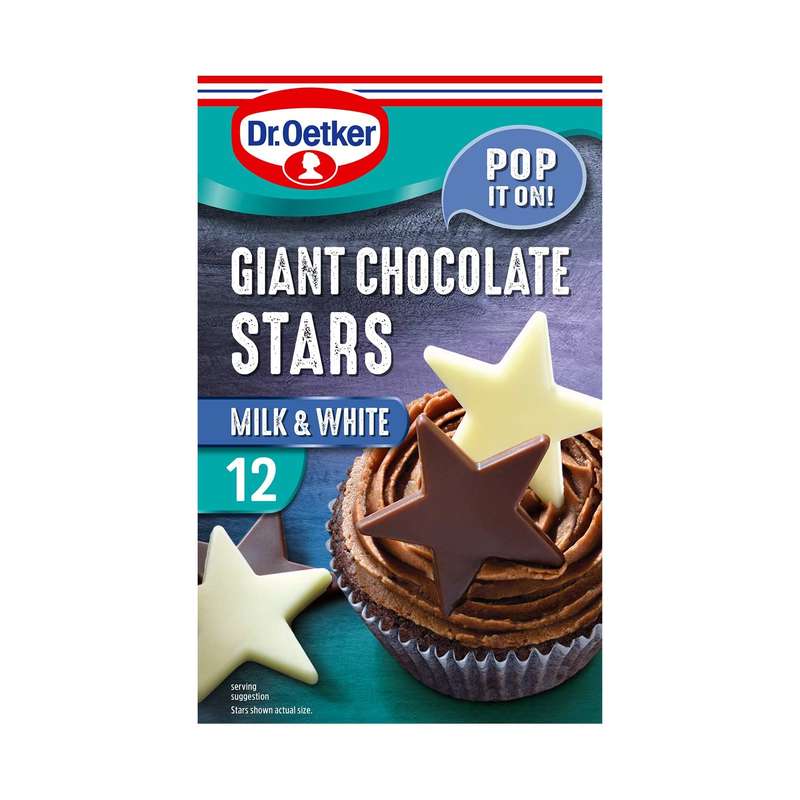 Dr. Oetker Giant Chocolate Stars - 6 Milk Chocolate Stars And 6 White Chocolate Stars