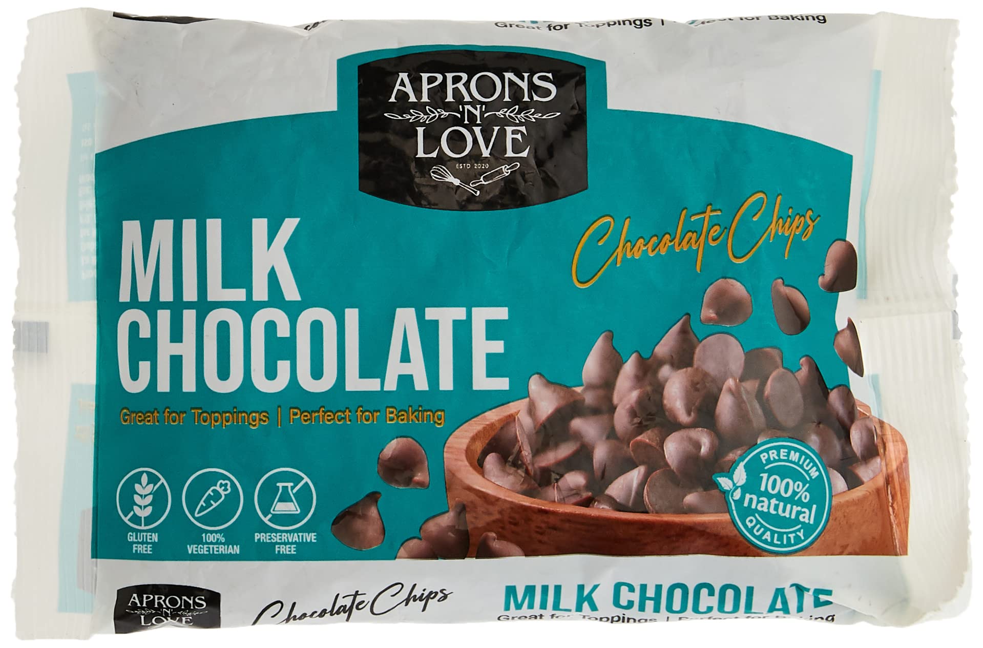Aprons 'N' Love Milk Chocolate Chips - Chips For Office, School, College, Lunch, And Party Snacks - Tasty And Healthy Chocolate Chip 200g