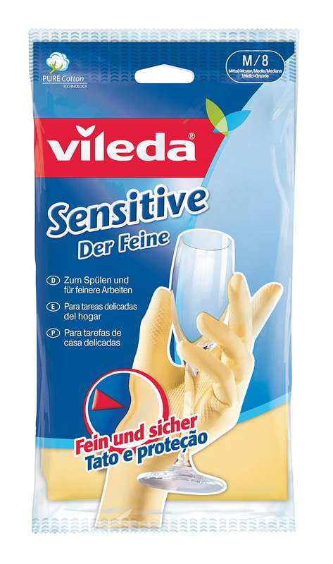 Vileda The Fine Sensitive Rubber Glove for Maximum Touch Sensation, Size M/8, 1 Pair
