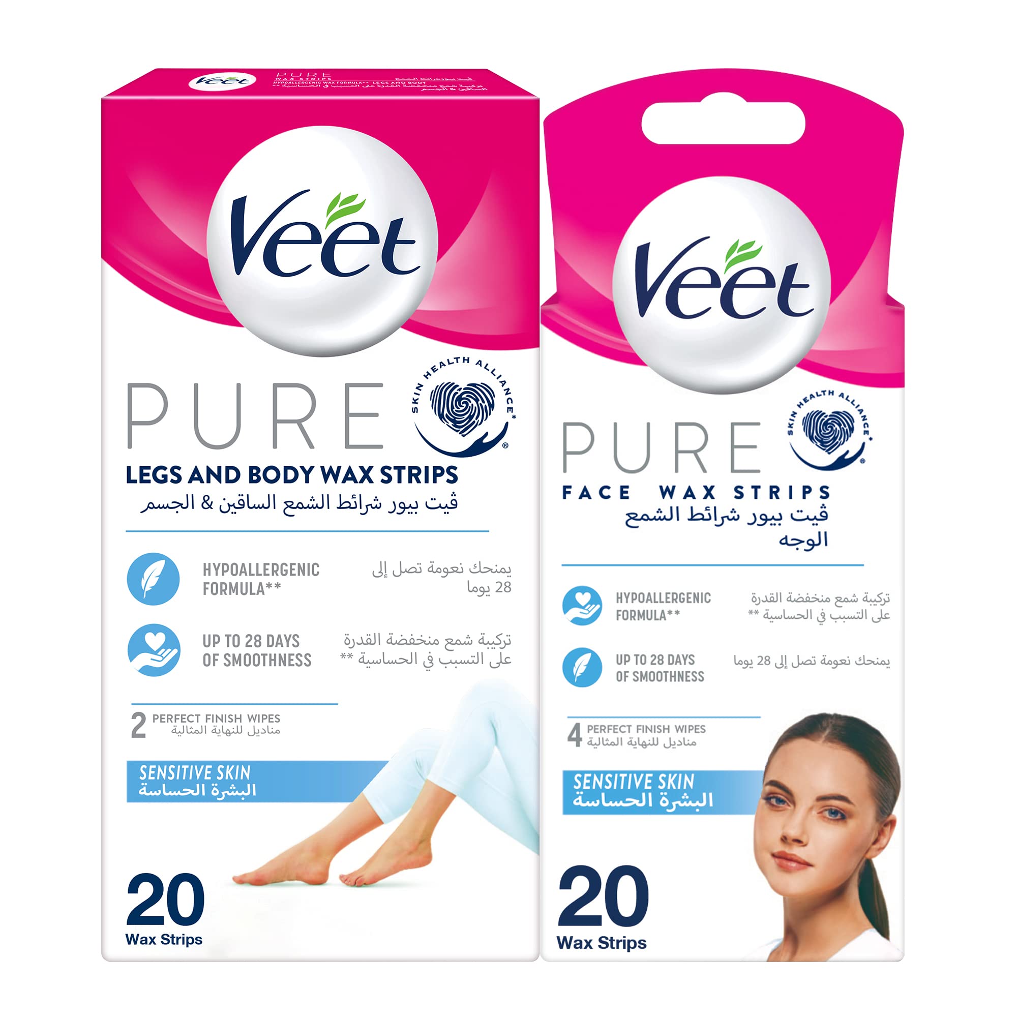 Veet Pure Legs & Body Hair Removal Wax Strips| Face strips for Sensitive Skin – 20