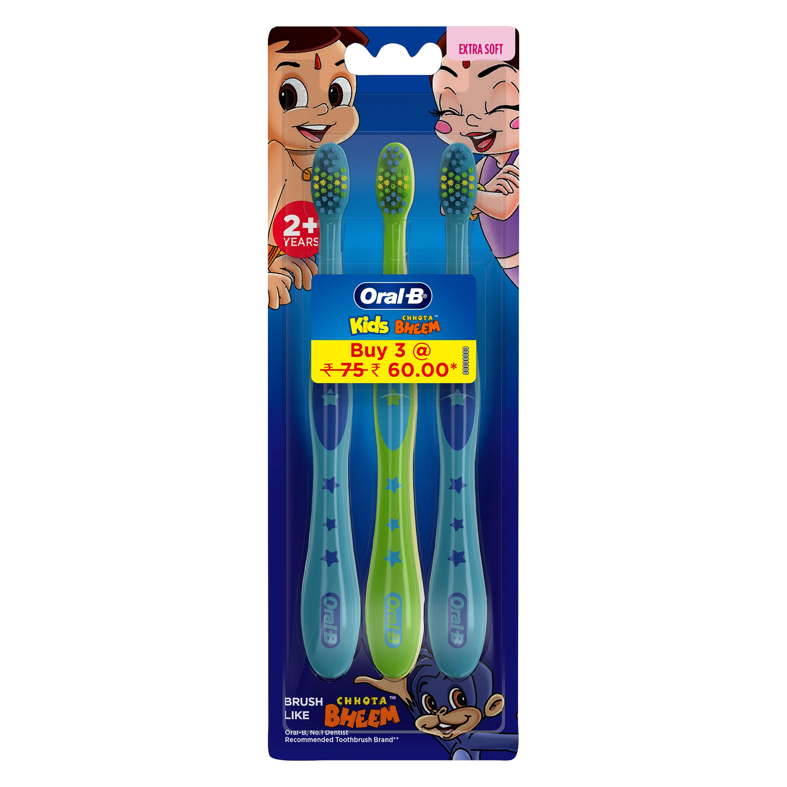 Oral B Kids Toothbrush, Super Stars, Extra soft bristles and easy to hold handle (Age 2+) Pack of 3
