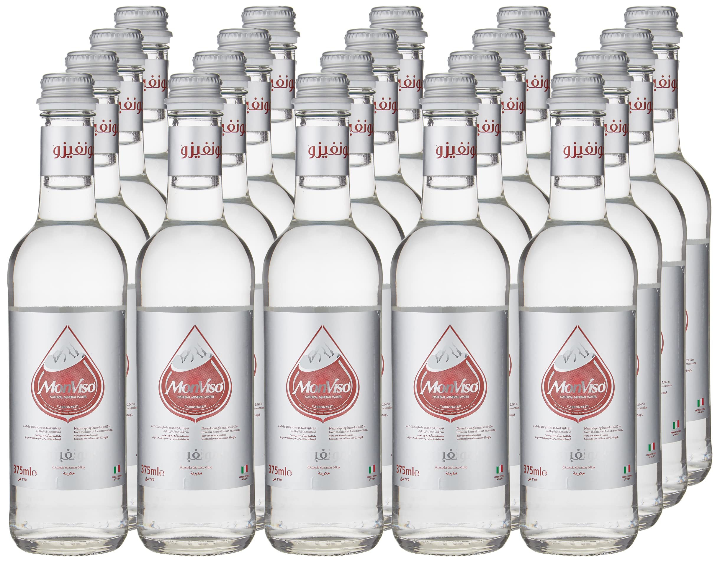 Monviso Sparkling Water In Glass Bottle - 375 Ml (Pack Of 20)