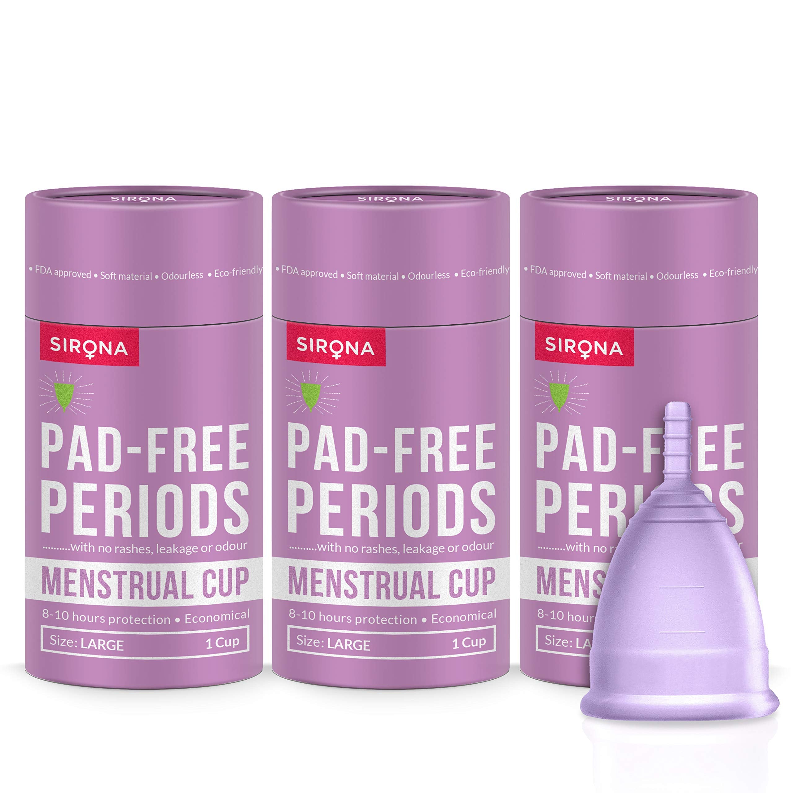 Sirona Reusable Menstrual Cup for Women with Pouch | Ultra Soft Odour & Rash Free | 100% Medical Grade Silicone | No Leakage | Protection for Up to 8-10 Hours | US FDA Registered