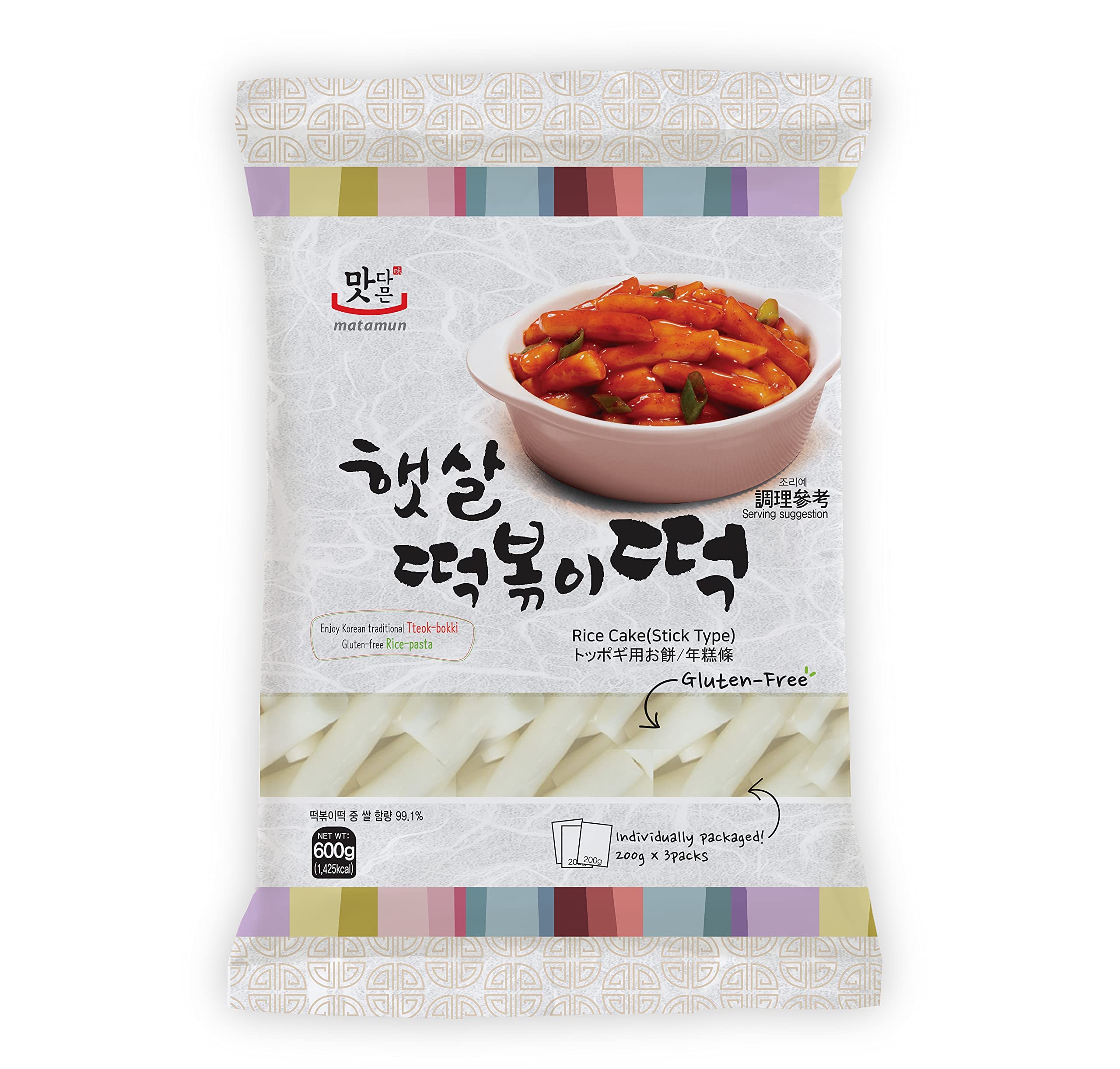 KOREAN RICE CAKE_Stick Type_Gluten Free_Individually Packages_200 g x 3 packs_600g