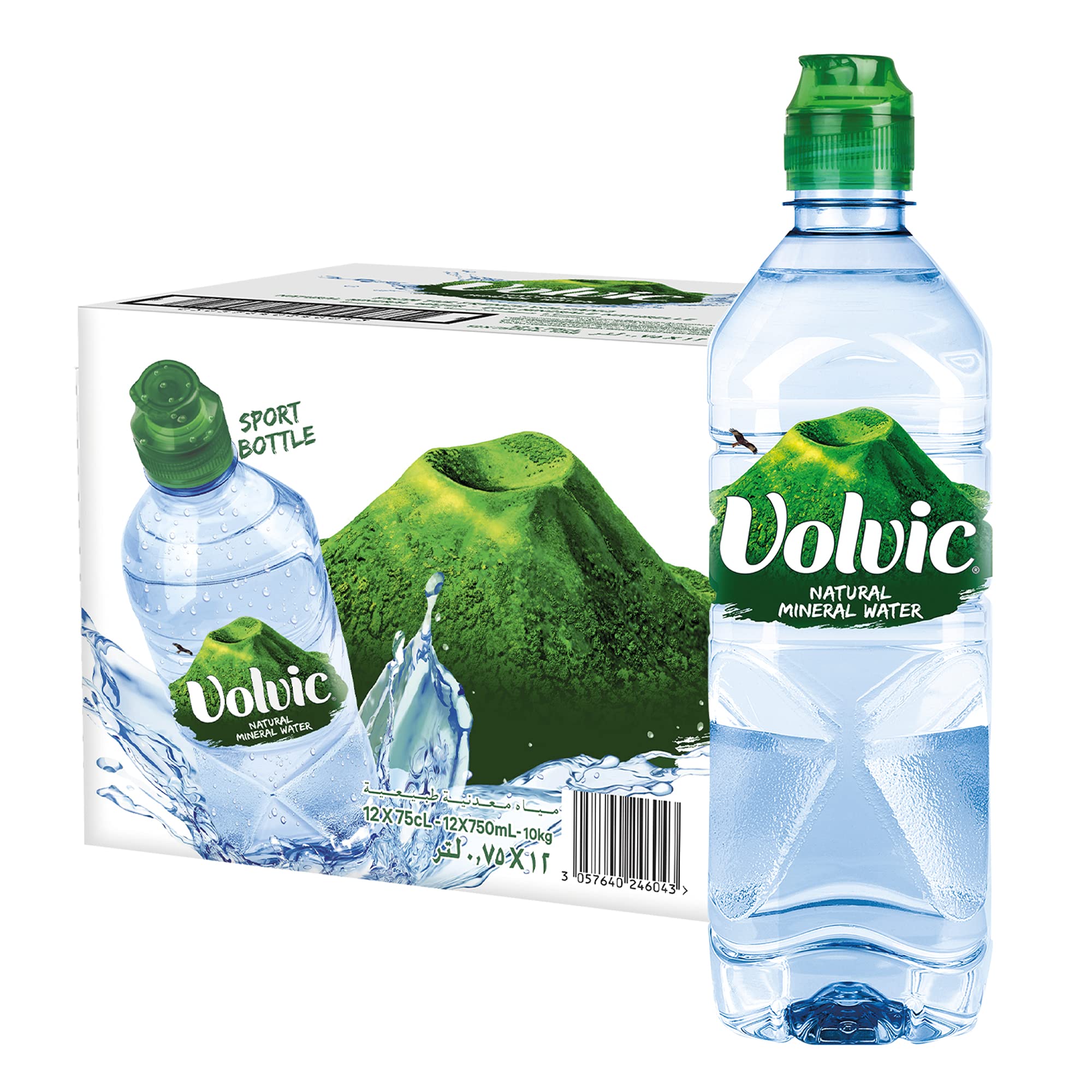 Volvic Natural Water, Mineral Drinking Water, Sustainably Sourced & Volvican Spirited Water Bottle, Case Of 12 X 750ML Volvic Bottles With Sports Cap