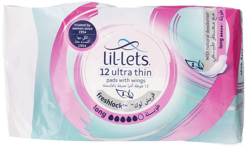 Lil-Lets Freshlock Ultra Long Thin Pads - Pads with Wings for Extra Security - Super Soft Cotton Feel -Leak Proof Protection - Amazing Comfort - With Natural Deodoriser - Fragrance Free -12 Units