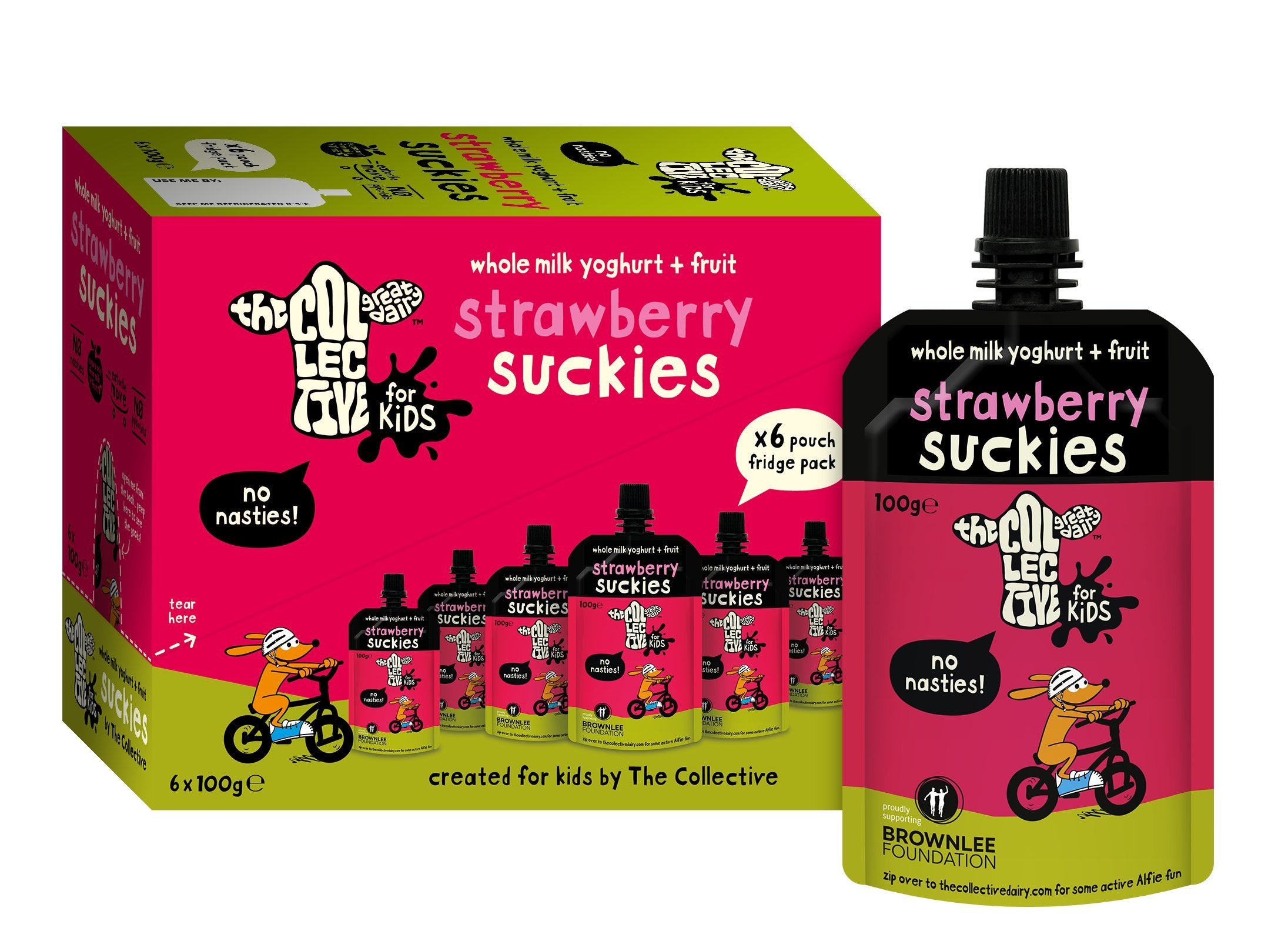 The Collective Suckies Strawberry Kids Yoghurt Pouch, 6 x 100g