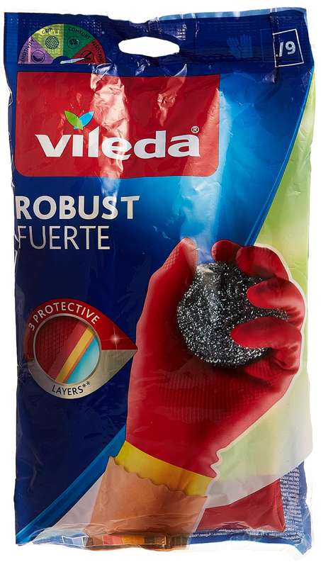 Vileda Robust (Protection) Rubber Gloves, Reusable, Comfort Plus Lining, Latex And Neoprene, Heavy-Duty, Red & Yellow Large Size, (1 Pair Per Pack) 1 Piece 143668