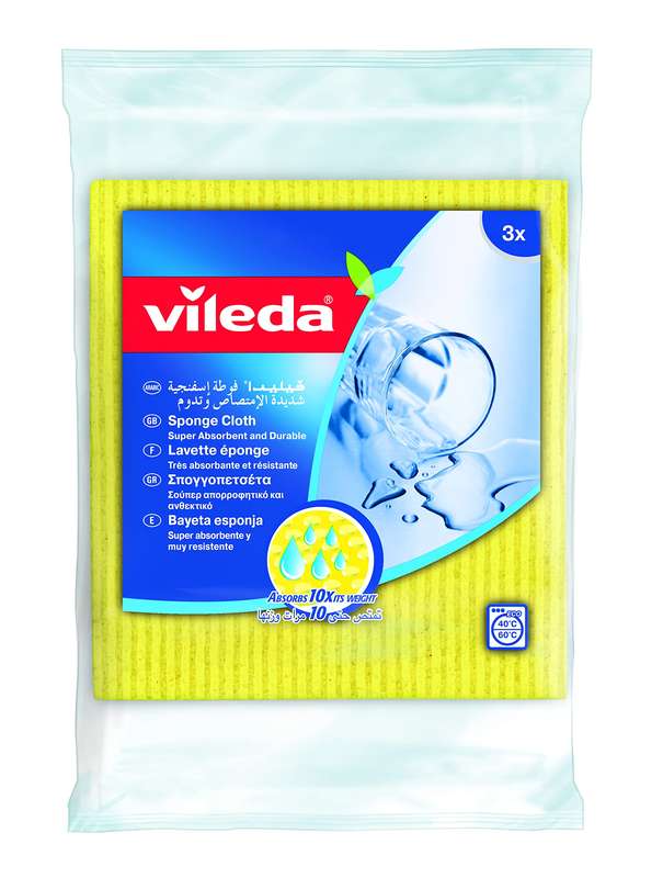 Vileda Sponge Cloth 3 Pcs 100% Natural Materials, Super Absorbent, Durable
