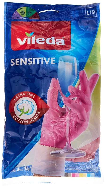 Vileda Gloves Sensitive, Large, Pink