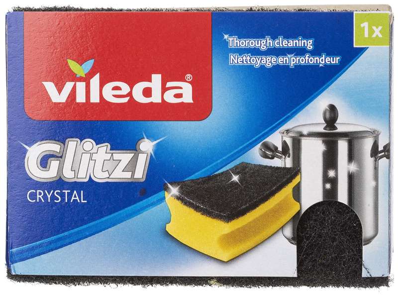 Vileda Glitzi Crystal Scourer Sponge 1 Pc, Antibacterial, Long Lasting, Hygienic - Yellow And Black (1 Pc Per Pack)